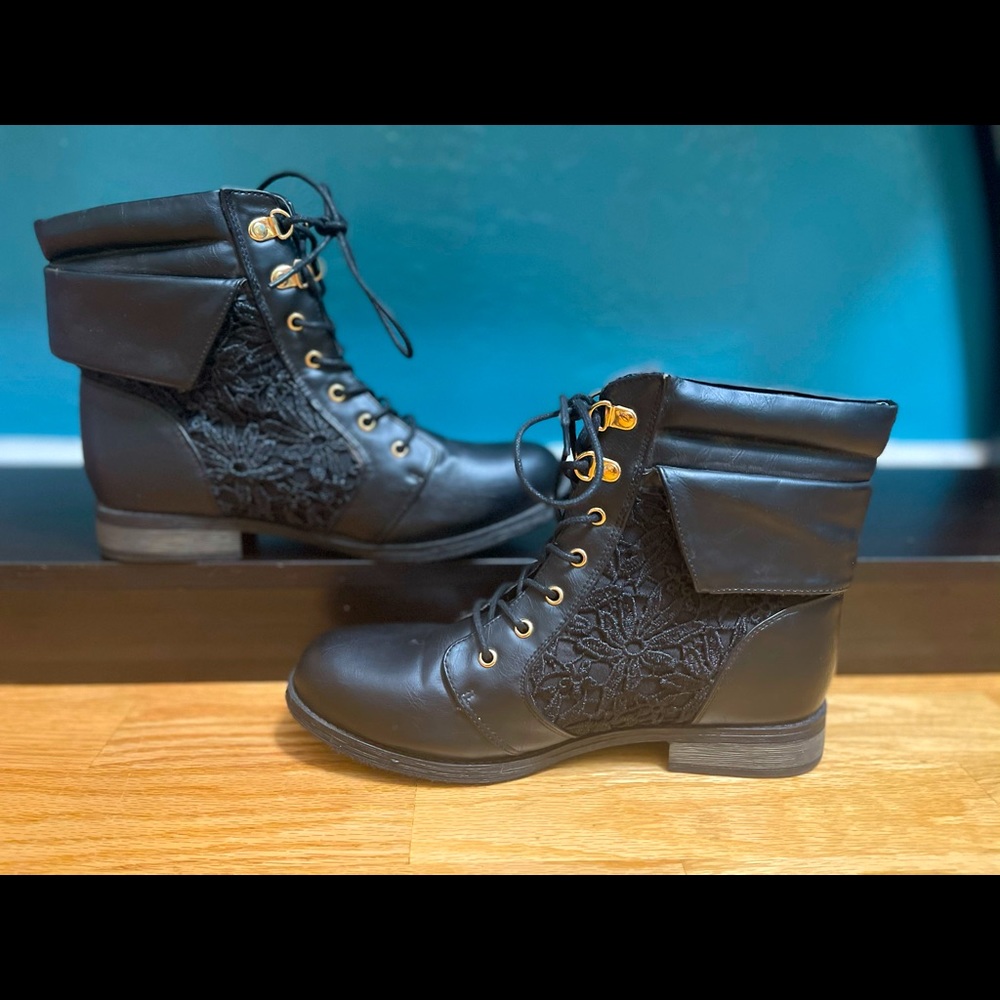 Beautiful leather and lace combat boots